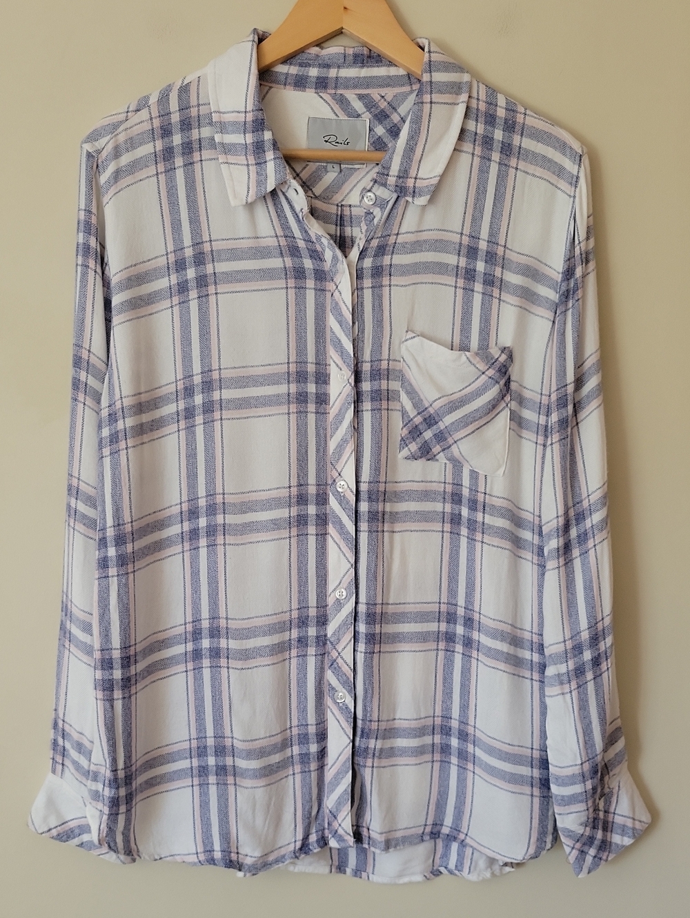 Rails Hunter Plaid Button Down Long Sleeve Flannel Shirt White Blush Patriot L